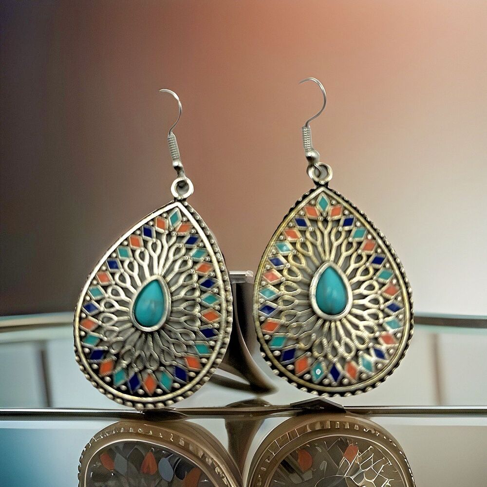 Boho Ethnic Women's Dangle/Drop Earrings Multicolor Teardrop Imitation Turquoise
